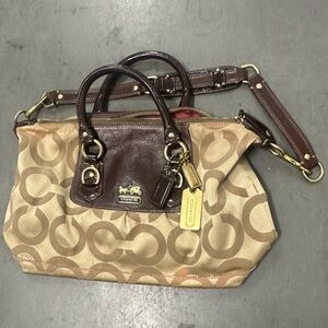 Coach Signature Canvas Shoulder Bag in Brown and Tan